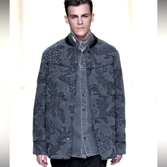 3.1 Phillip Lim Men's Grey Thick Quilted Embroidered Western Streetwear Jacket - Picture 1 of 11